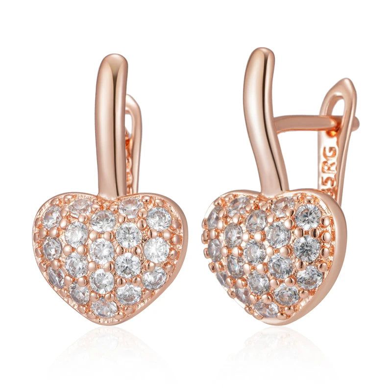 Elegant 585 Rose Gold Heart Earrings with Shiny Natural Zircon - Perfect for Valentine's Day and Special Occasions