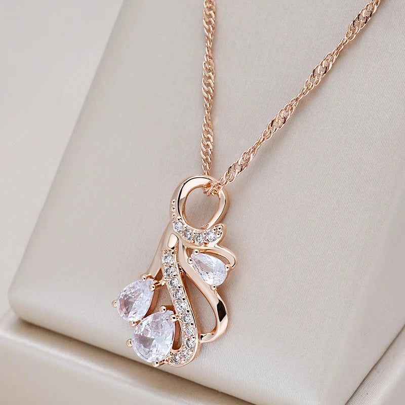 Elegant 585 Rose Gold Hollow Floral Pendant Necklace with Natural Zircon Accents