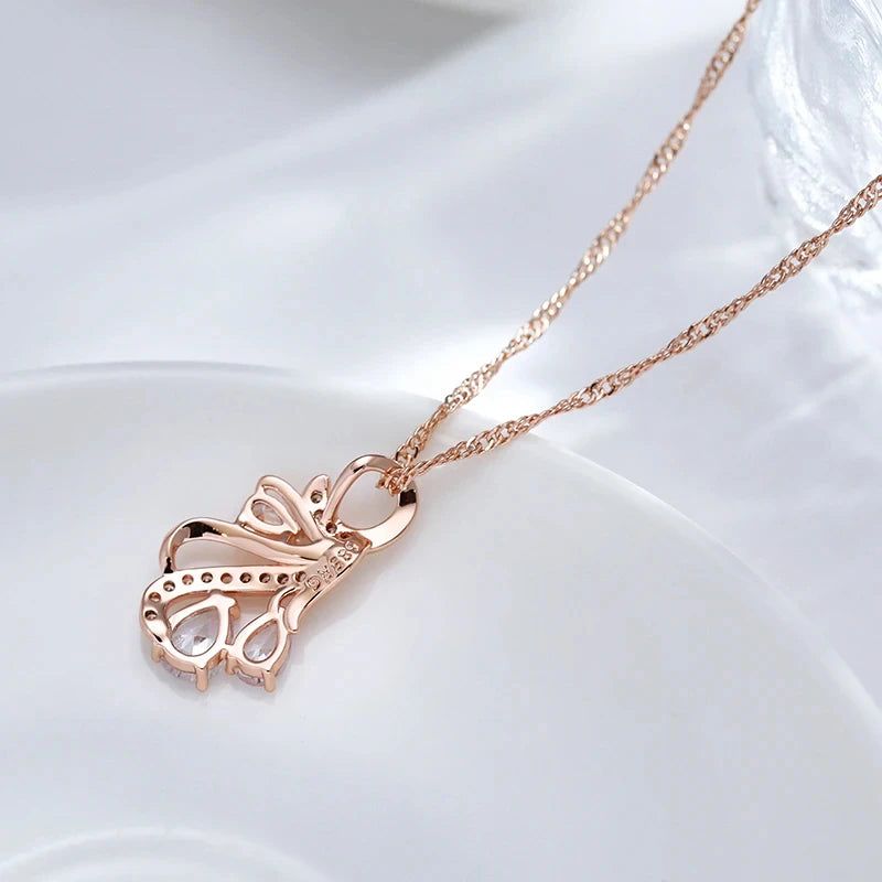 Elegant 585 Rose Gold Hollow Floral Pendant Necklace with Natural Zircon Accents