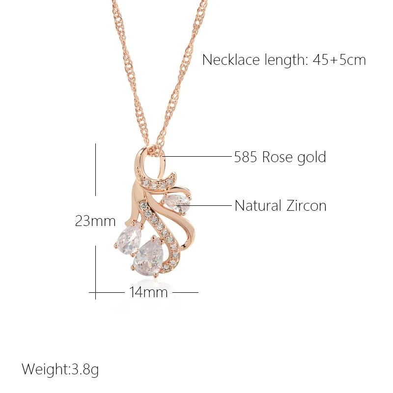 Elegant 585 Rose Gold Hollow Floral Pendant Necklace with Natural Zircon Accents