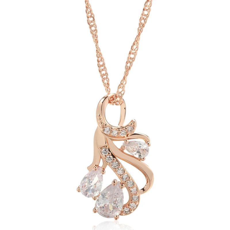 Elegant 585 Rose Gold Hollow Floral Pendant Necklace with Natural Zircon Accents