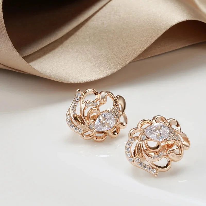 Elegant 585 Rose Gold Hollow Flower Earrings with Natural Zircon for Unique Style