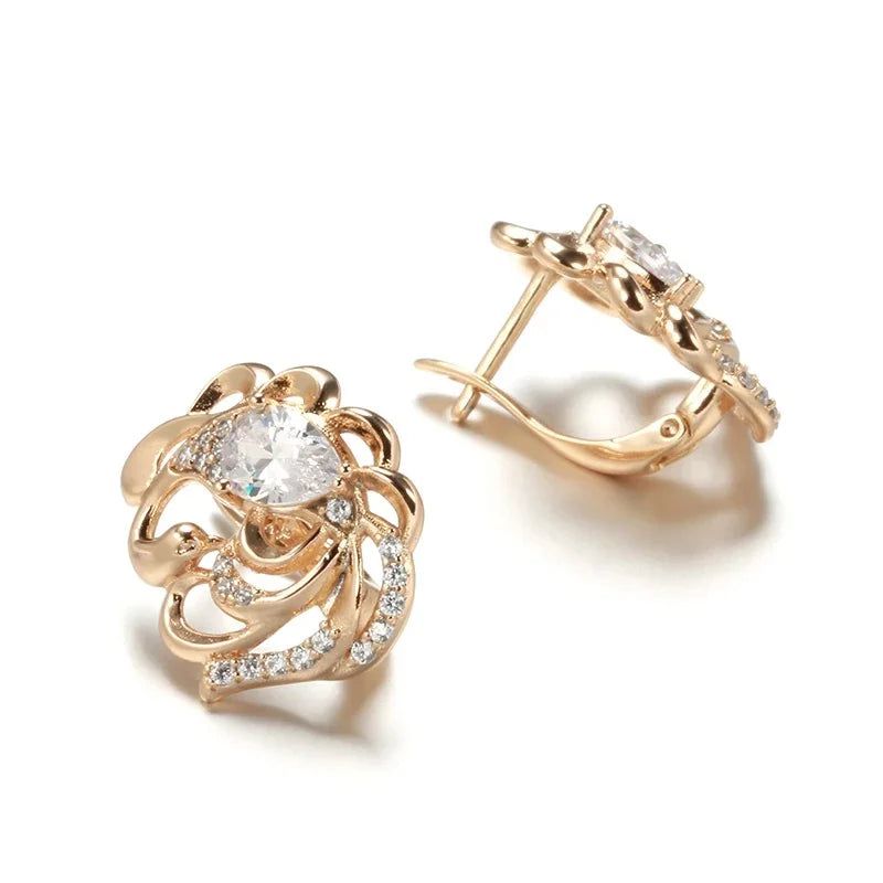 Elegant 585 Rose Gold Hollow Flower Earrings with Natural Zircon for Unique Style