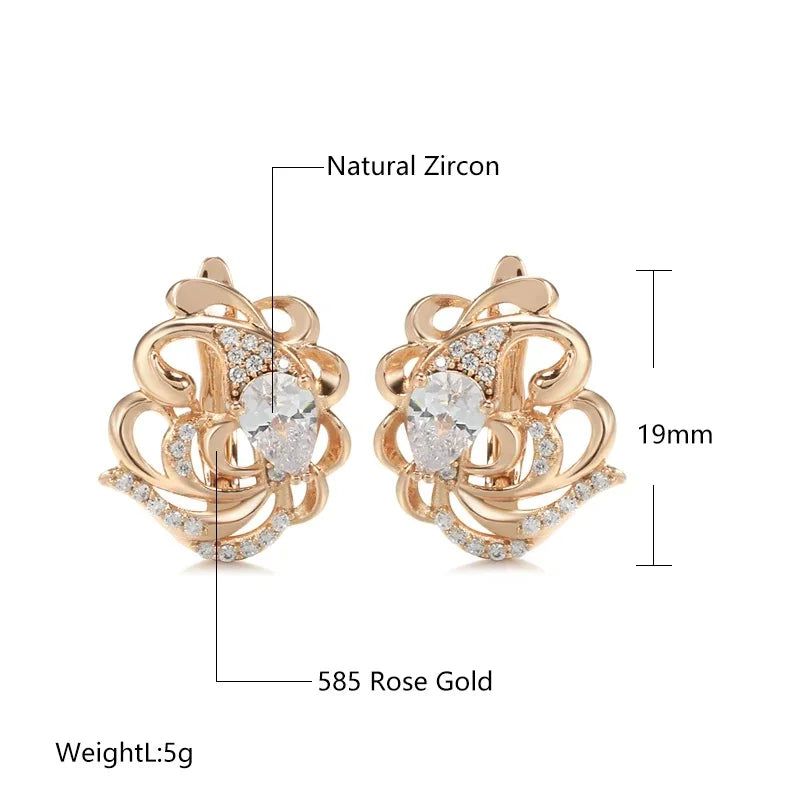 Elegant 585 Rose Gold Hollow Flower Earrings with Natural Zircon for Unique Style