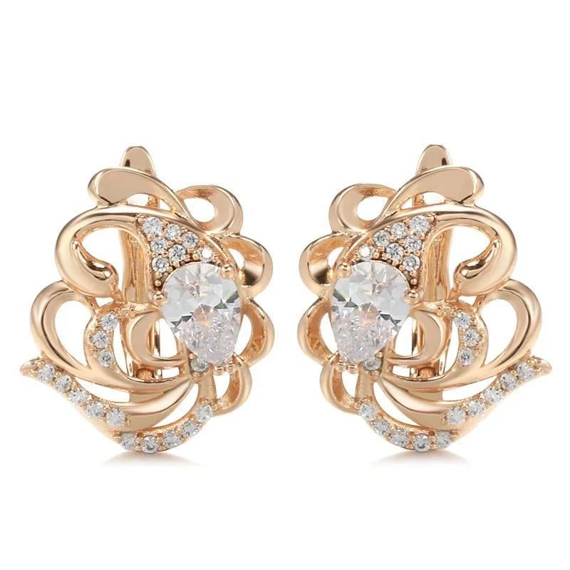 Elegant 585 Rose Gold Hollow Flower Earrings with Natural Zircon for Unique Style