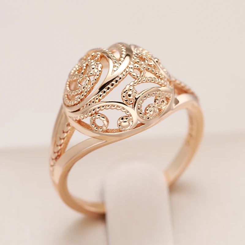 Elegant 585 Rose Gold Hollow Pattern Romantic Cocktail Ring – Unique Jewelry Piece