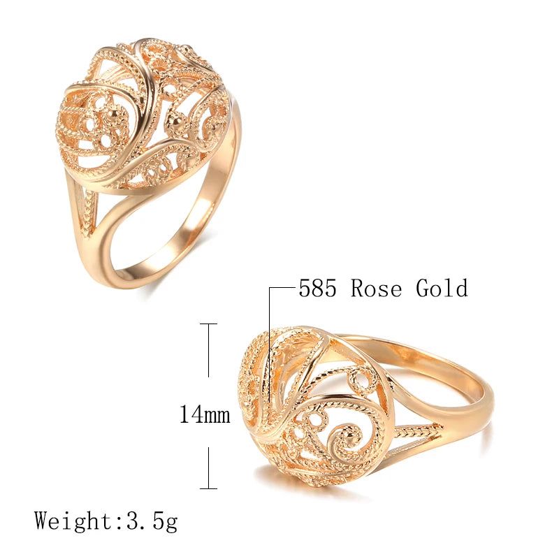 Elegant 585 Rose Gold Hollow Pattern Romantic Cocktail Ring – Unique Jewelry Piece