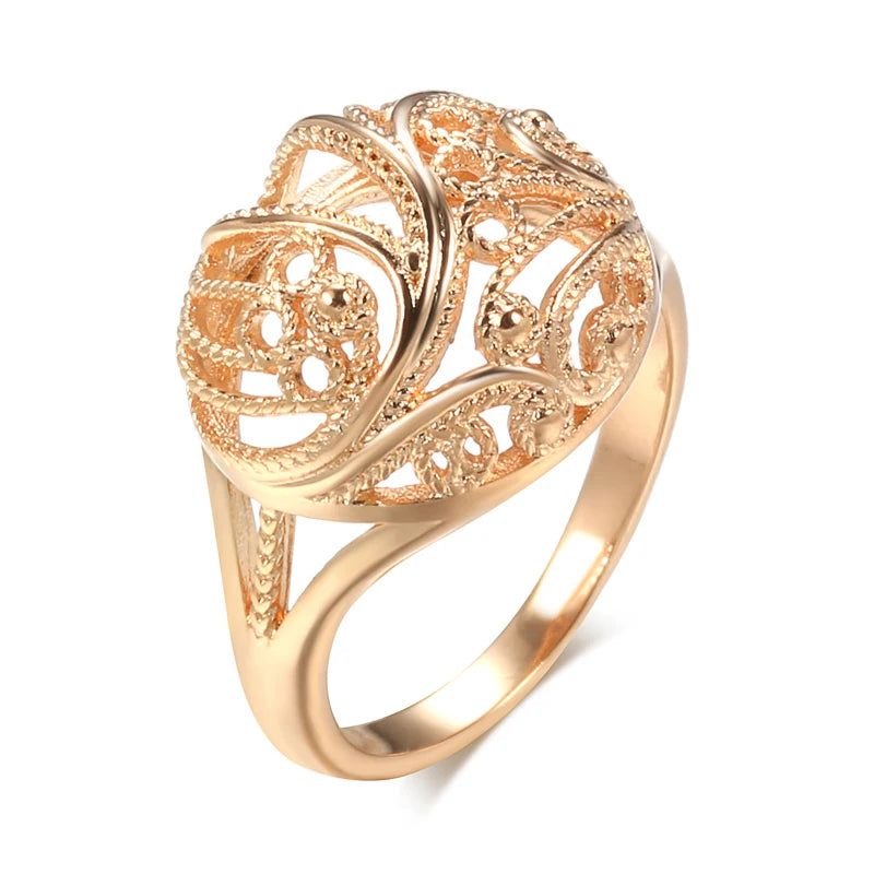 Elegant 585 Rose Gold Hollow Pattern Romantic Cocktail Ring – Unique Jewelry Piece