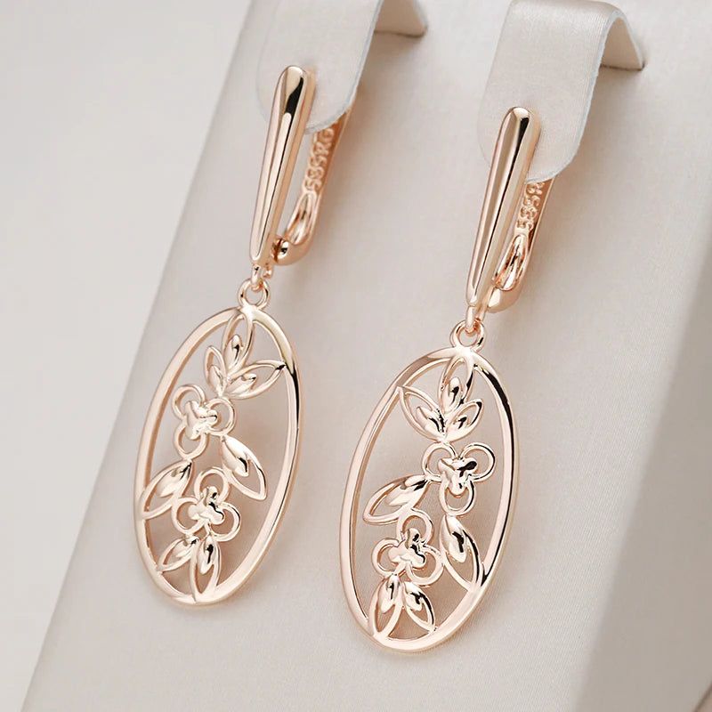 Elegant 585 Rose Gold Long Dangle Earrings with Lucky Tree Design - Vintage Chic Jewelry