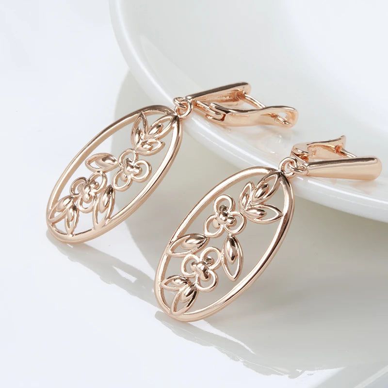 Elegant 585 Rose Gold Long Dangle Earrings with Lucky Tree Design - Vintage Chic Jewelry