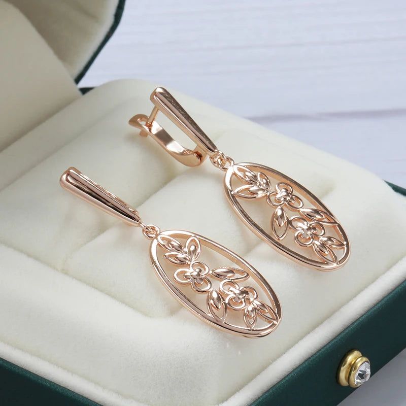 Elegant 585 Rose Gold Long Dangle Earrings with Lucky Tree Design - Vintage Chic Jewelry