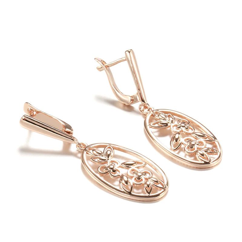 Elegant 585 Rose Gold Long Dangle Earrings with Lucky Tree Design - Vintage Chic Jewelry