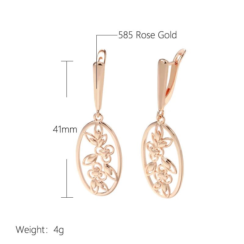 Elegant 585 Rose Gold Long Dangle Earrings with Lucky Tree Design - Vintage Chic Jewelry