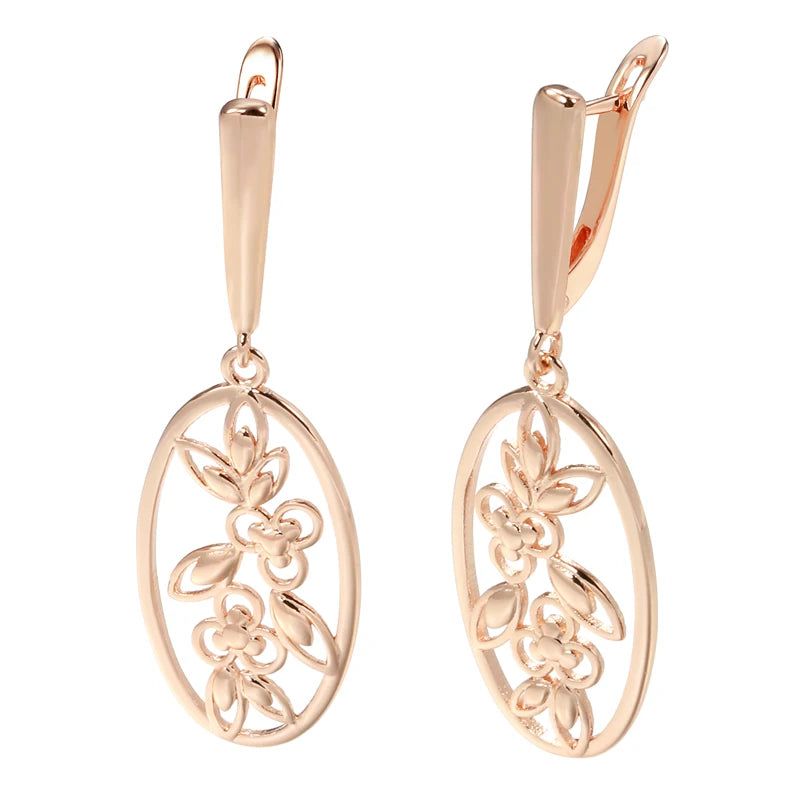 Elegant 585 Rose Gold Long Dangle Earrings with Lucky Tree Design - Vintage Chic Jewelry