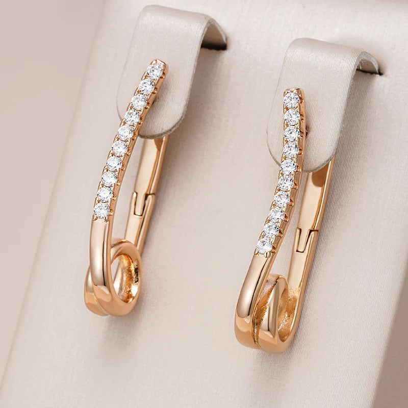 Elegant 585 Rose Gold Long Dangle Earrings with Natural Zircon - Trendy Jewelry Accessories