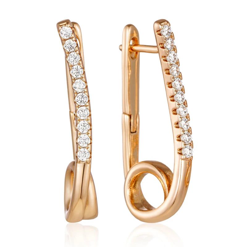 Elegant 585 Rose Gold Long Dangle Earrings with Natural Zircon - Trendy Jewelry Accessories