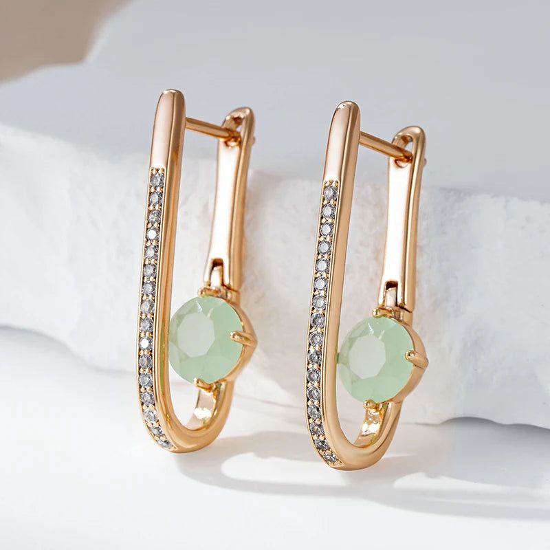 Elegant 585 Rose Gold Long Drop Earrings with Natural Green Zircon - High-Quality Fashion Jewelry