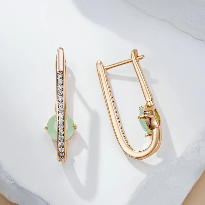 Elegant 585 Rose Gold Long Drop Earrings with Natural Green Zircon - High-Quality Fashion Jewelry