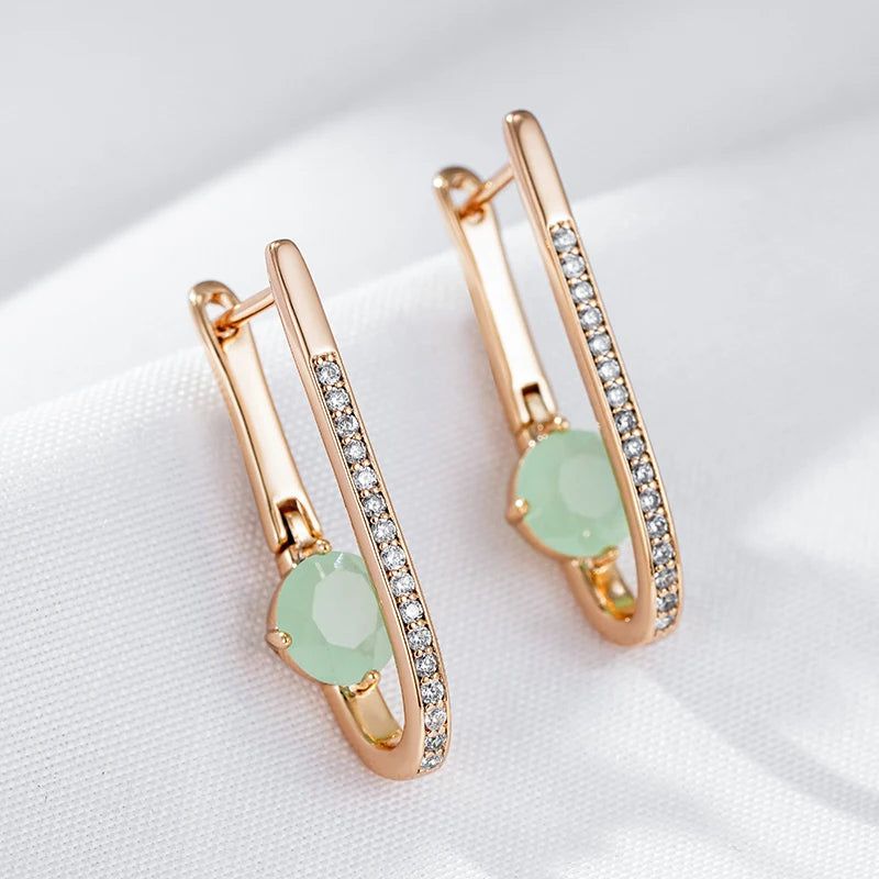 Elegant 585 Rose Gold Long Drop Earrings with Natural Green Zircon - High-Quality Fashion Jewelry