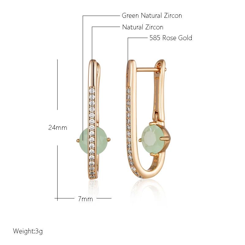 Elegant 585 Rose Gold Long Drop Earrings with Natural Green Zircon - High-Quality Fashion Jewelry