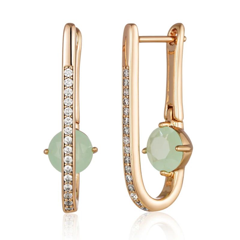 Elegant 585 Rose Gold Long Drop Earrings with Natural Green Zircon - High-Quality Fashion Jewelry