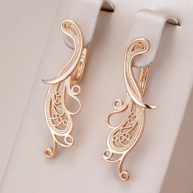 Elegant 585 Rose Gold Long Hollow Flower Drop Earrings - Trendy Fashion Jewelry