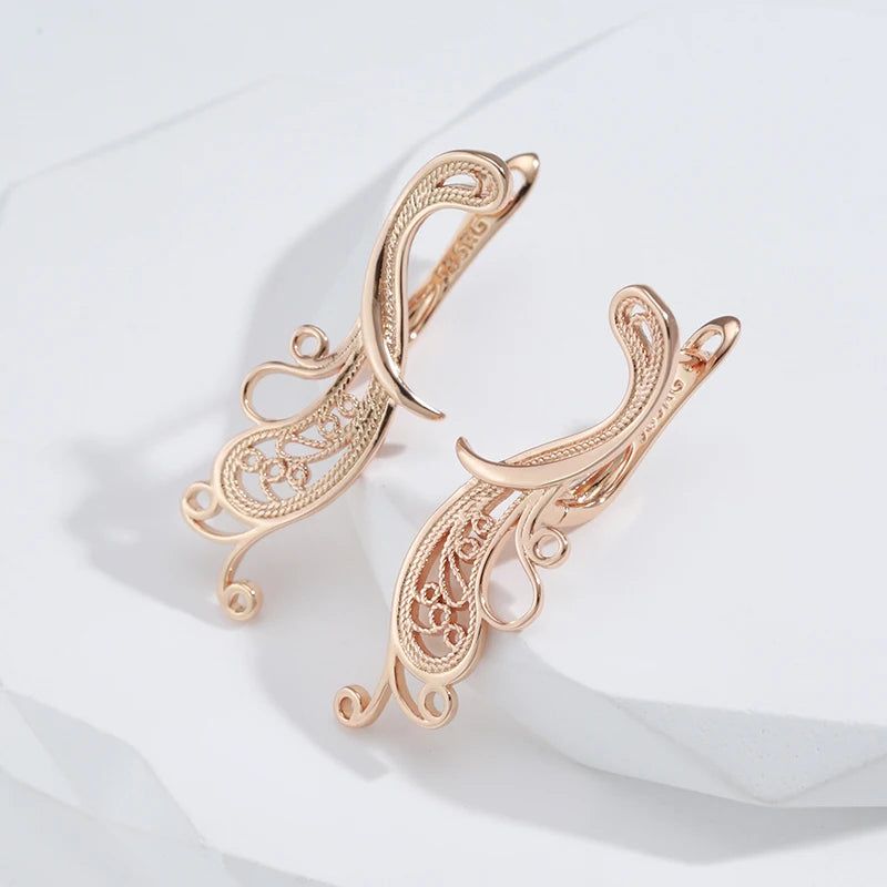 Elegant 585 Rose Gold Long Hollow Flower Drop Earrings - Trendy Fashion Jewelry