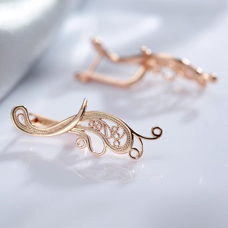 Elegant 585 Rose Gold Long Hollow Flower Drop Earrings - Trendy Fashion Jewelry