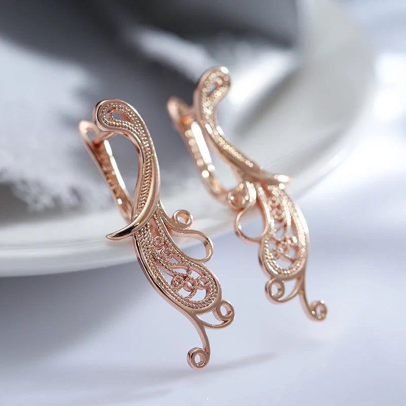 Elegant 585 Rose Gold Long Hollow Flower Drop Earrings - Trendy Fashion Jewelry