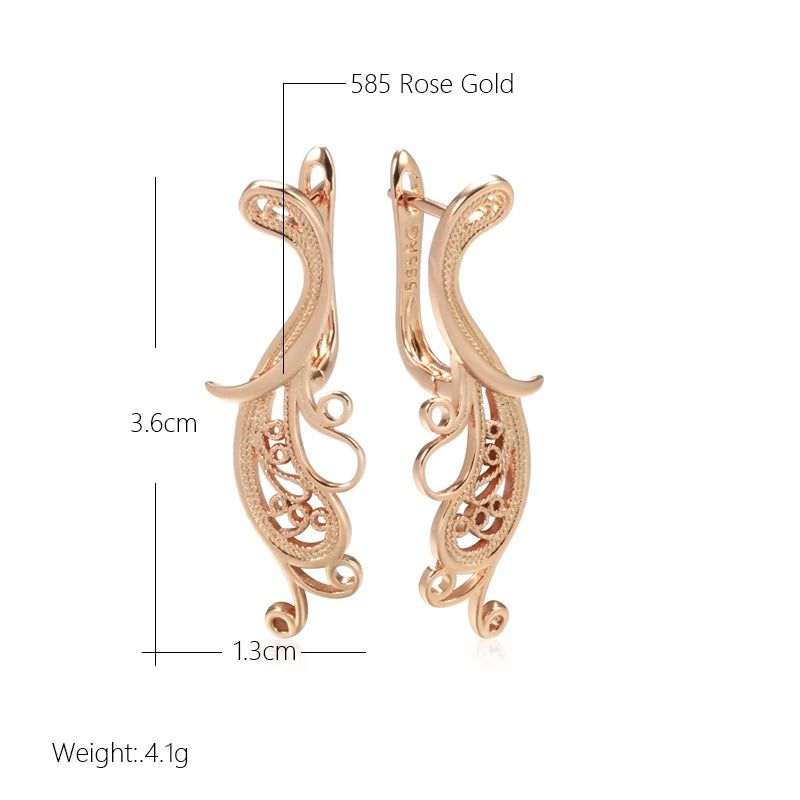 Elegant 585 Rose Gold Long Hollow Flower Drop Earrings - Trendy Fashion Jewelry