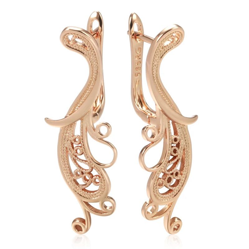 Elegant 585 Rose Gold Long Hollow Flower Drop Earrings - Trendy Fashion Jewelry