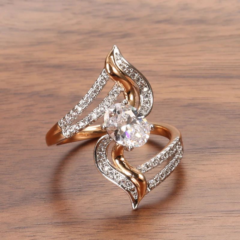 Elegant 585 Rose Gold Micro-Wax Inlay Natural Zircon Floral Cocktail Ring