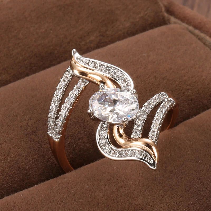 Elegant 585 Rose Gold Micro-Wax Inlay Natural Zircon Floral Cocktail Ring