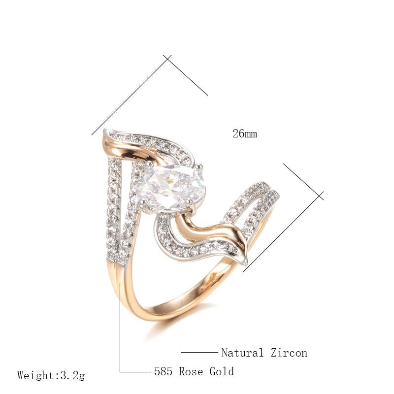 Elegant 585 Rose Gold Micro-Wax Inlay Natural Zircon Floral Cocktail Ring