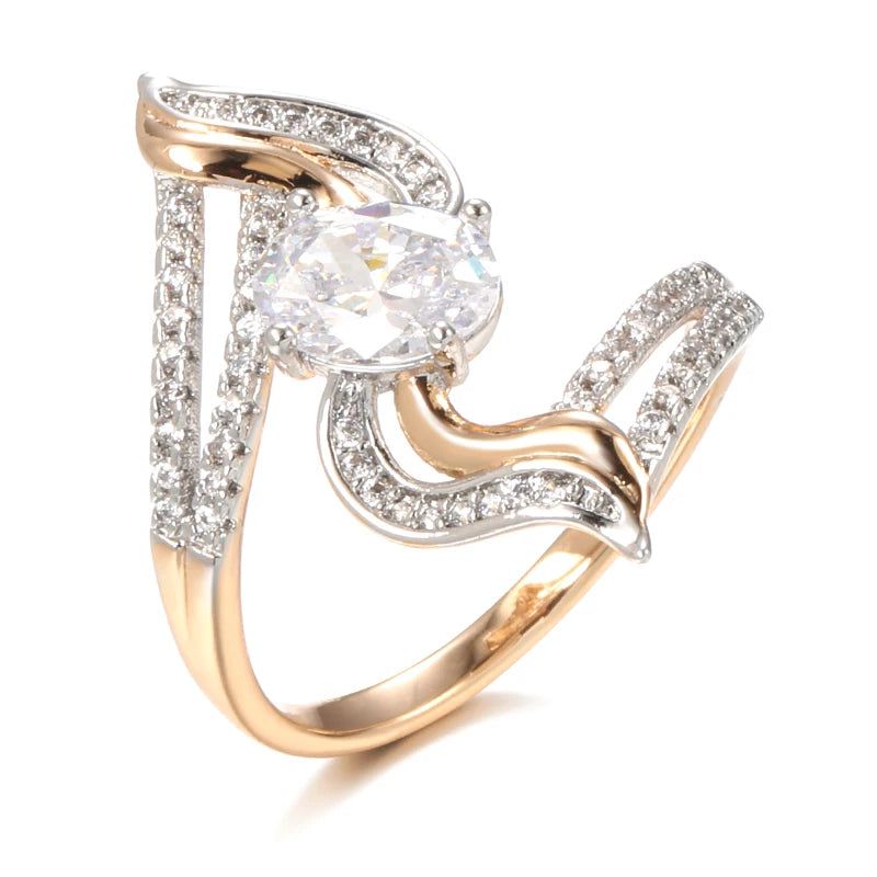 Elegant 585 Rose Gold Micro-Wax Inlay Natural Zircon Floral Cocktail Ring