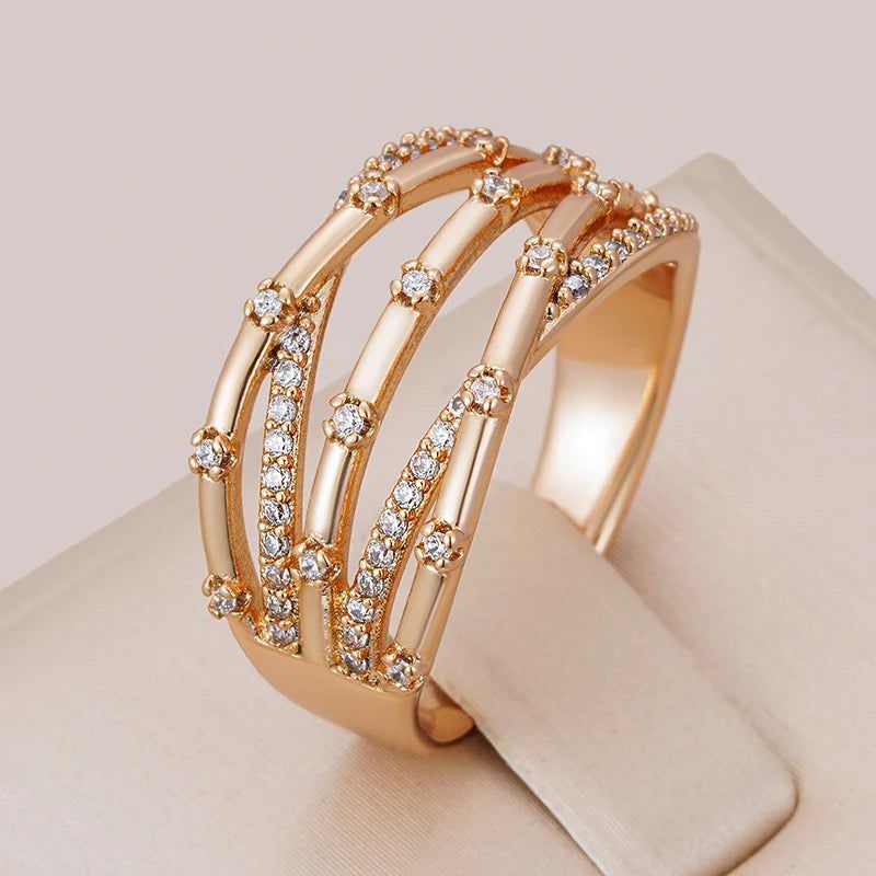 Elegant 585 Rose Gold Micro-Wax Inlay Ring with Natural Zircon - Fashionable Vintage Cocktail Jewelry