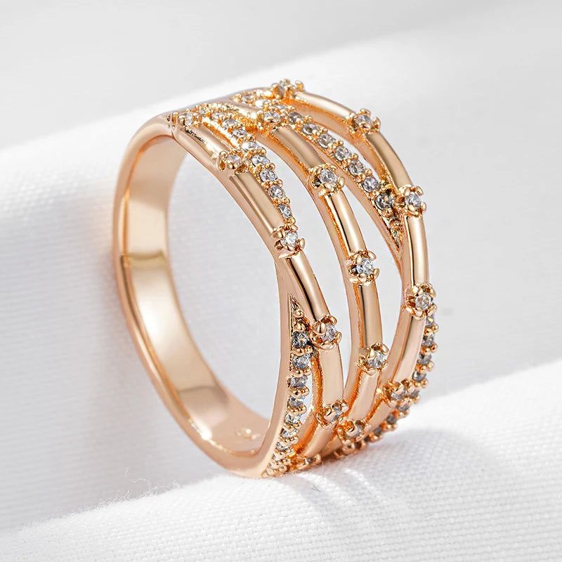 Elegant 585 Rose Gold Micro-Wax Inlay Ring with Natural Zircon - Fashionable Vintage Cocktail Jewelry