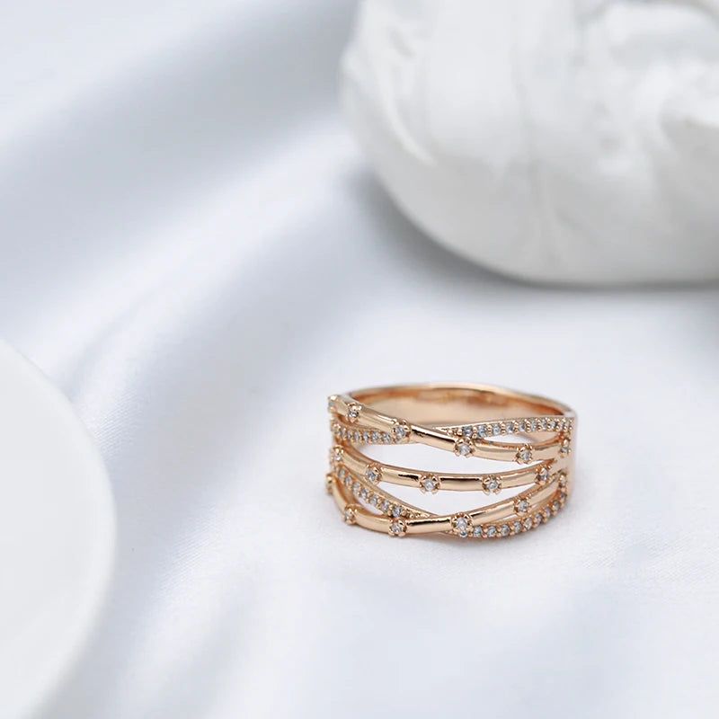 Elegant 585 Rose Gold Micro-Wax Inlay Ring with Natural Zircon - Fashionable Vintage Cocktail Jewelry