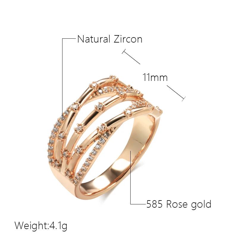 Elegant 585 Rose Gold Micro-Wax Inlay Ring with Natural Zircon - Fashionable Vintage Cocktail Jewelry