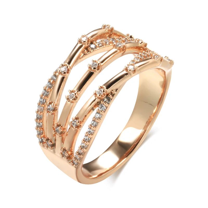 Elegant 585 Rose Gold Micro-Wax Inlay Ring with Natural Zircon - Fashionable Vintage Cocktail Jewelry