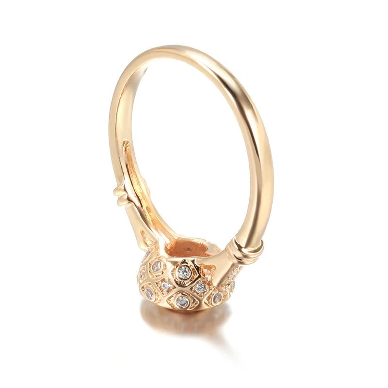 Elegant 585 Rose Gold Natural Zircon Bridal Ring with Vintage Hollow Design