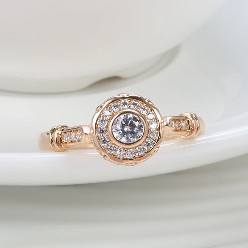 Elegant 585 Rose Gold Natural Zircon Bridal Ring with Vintage Hollow Design