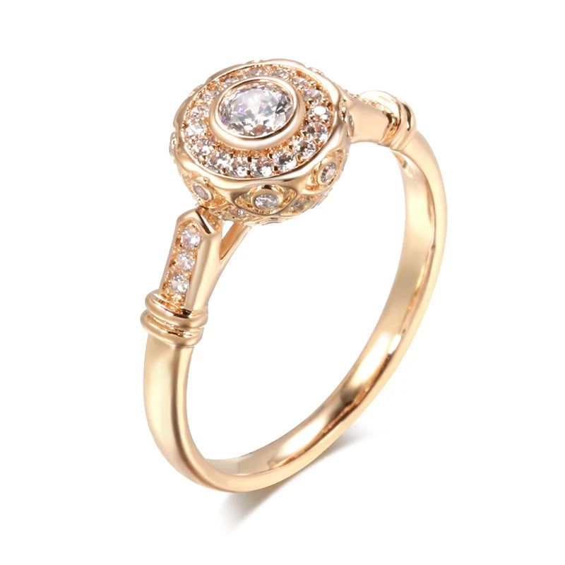 Elegant 585 Rose Gold Natural Zircon Bridal Ring with Vintage Hollow Design