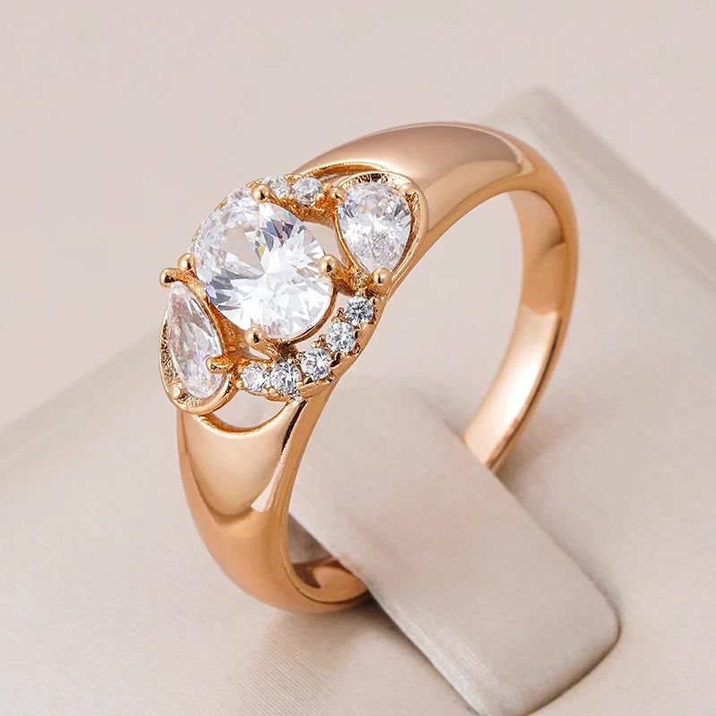 Elegant 585 Rose Gold Natural Zircon Cocktail Ring - Luxury Jewelry for Every Occasion with Free Shipping