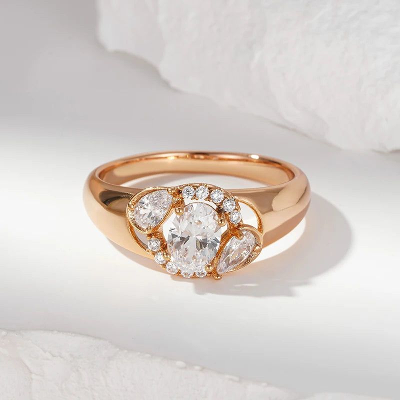 Elegant 585 Rose Gold Natural Zircon Cocktail Ring - Luxury Jewelry for Every Occasion with Free Shipping