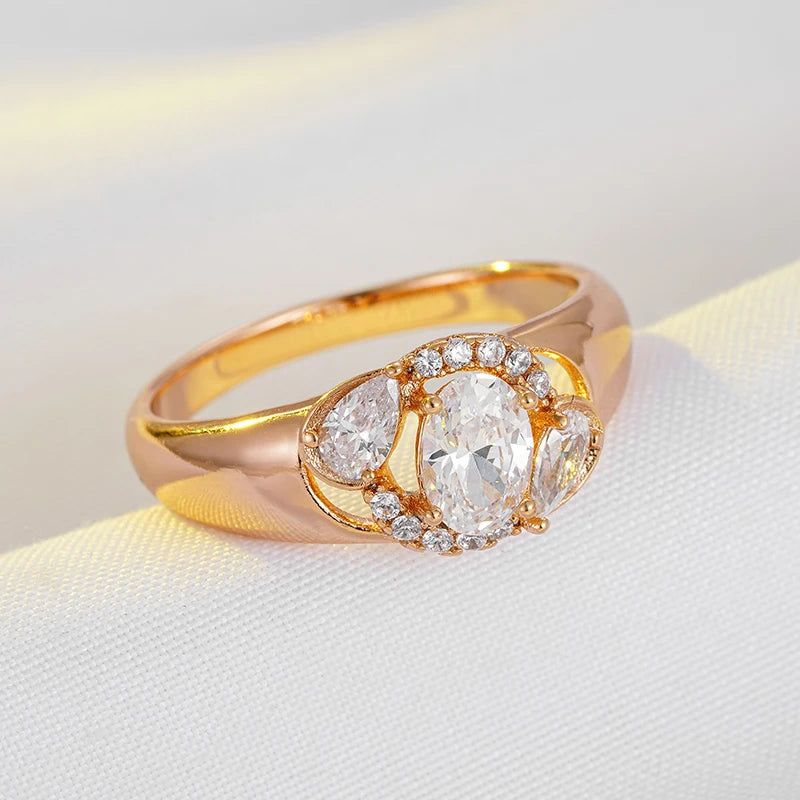 Elegant 585 Rose Gold Natural Zircon Cocktail Ring - Luxury Jewelry for Every Occasion with Free Shipping