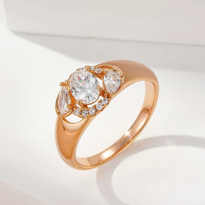 Elegant 585 Rose Gold Natural Zircon Cocktail Ring - Luxury Jewelry for Every Occasion with Free Shipping