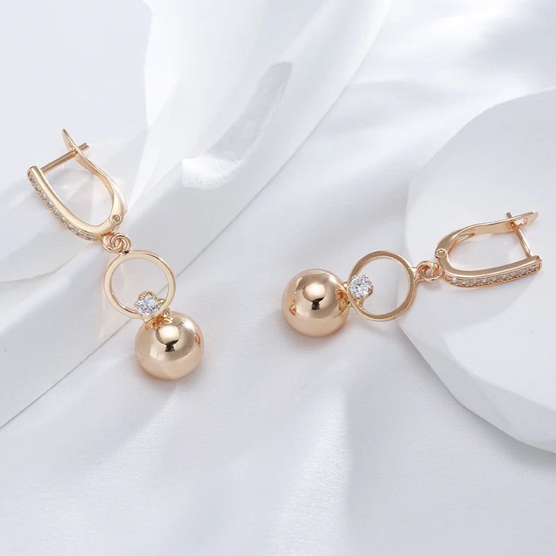 Elegant 585 Rose Gold Natural Zircon Long Spherical Earrings - Trendy Fashion Jewelry