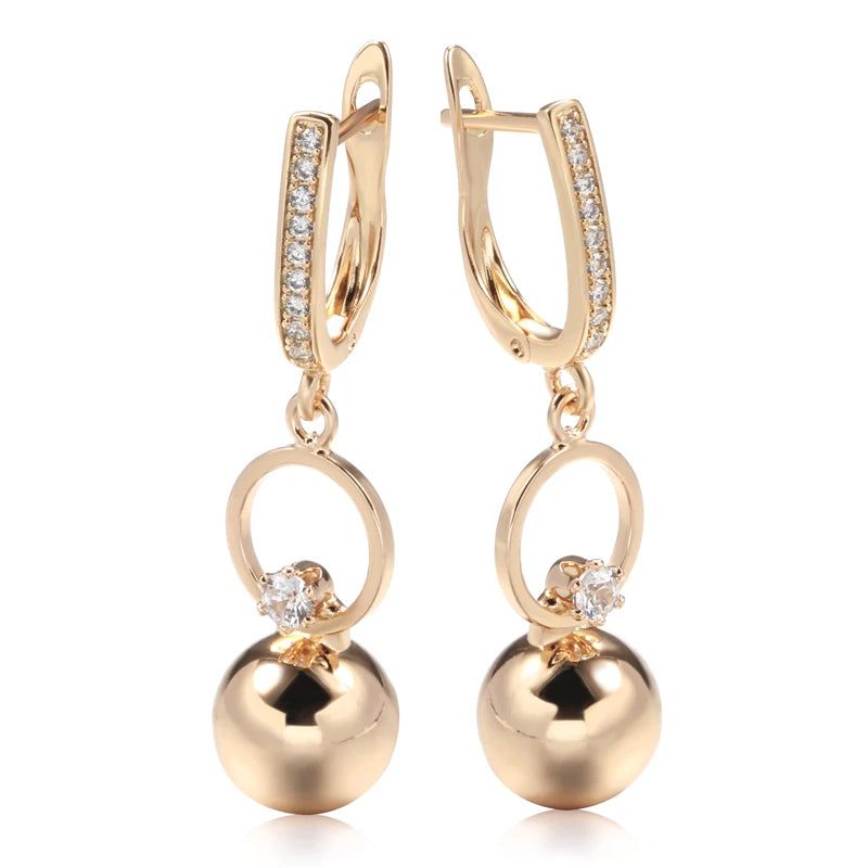 Elegant 585 Rose Gold Natural Zircon Long Spherical Earrings - Trendy Fashion Jewelry