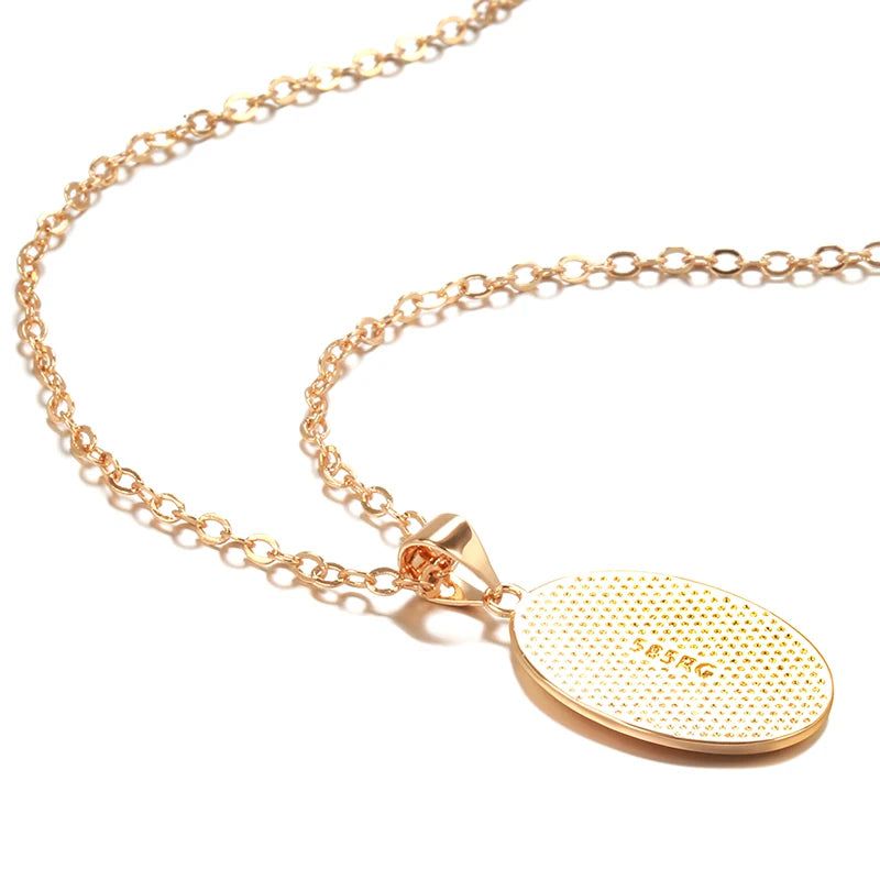 Elegant 585 Rose Gold Oval Pendant Necklace - High-Quality Fashion Jewelry